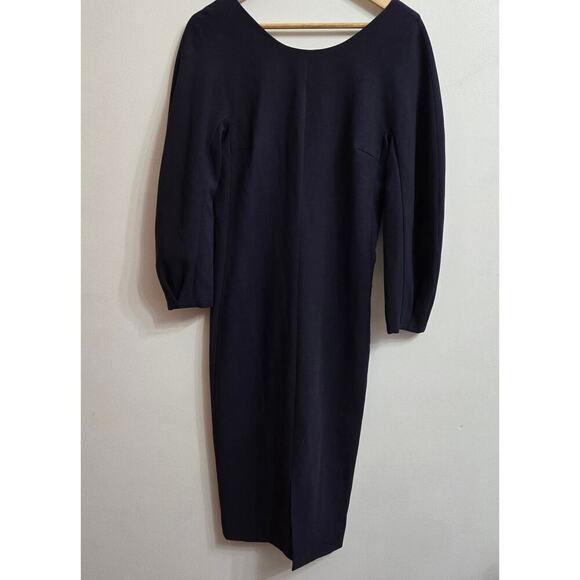 NWT Massimo Dutti Women's Navy Midi Dress Size 6 Puff Sleeve Old Money Workwear - Picture 2 of 12